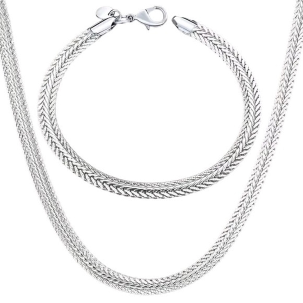 New Sterling Silver Necklace/Bracelet Set Stamped